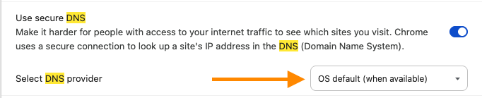 Sélection d'un fournisseur DNS dans Chrome